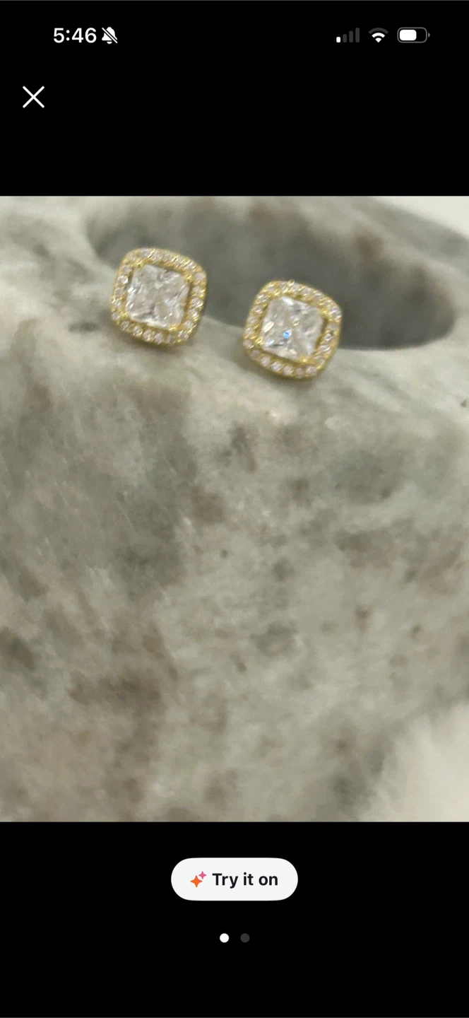 Gold Square Halo Stud Earrings