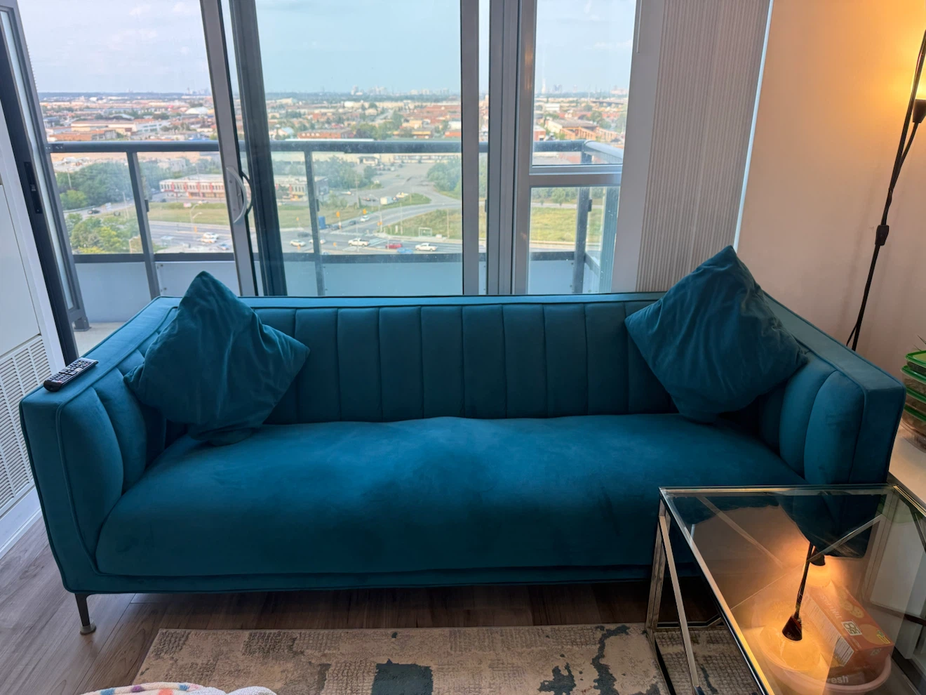 Teal Velvet Sofa with Pillows  2 seats or 3 seats - photo 2