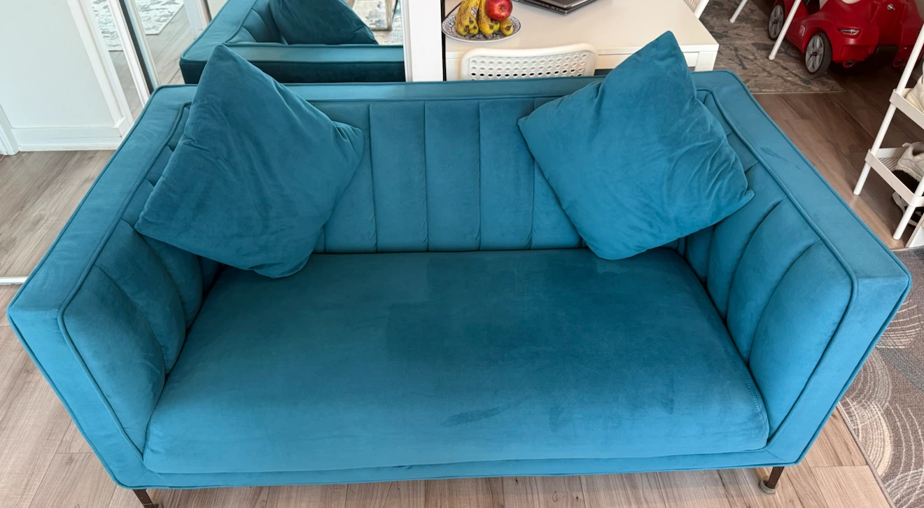 Teal Velvet Sofa with Pillows  2 seats or 3 seats - photo 3