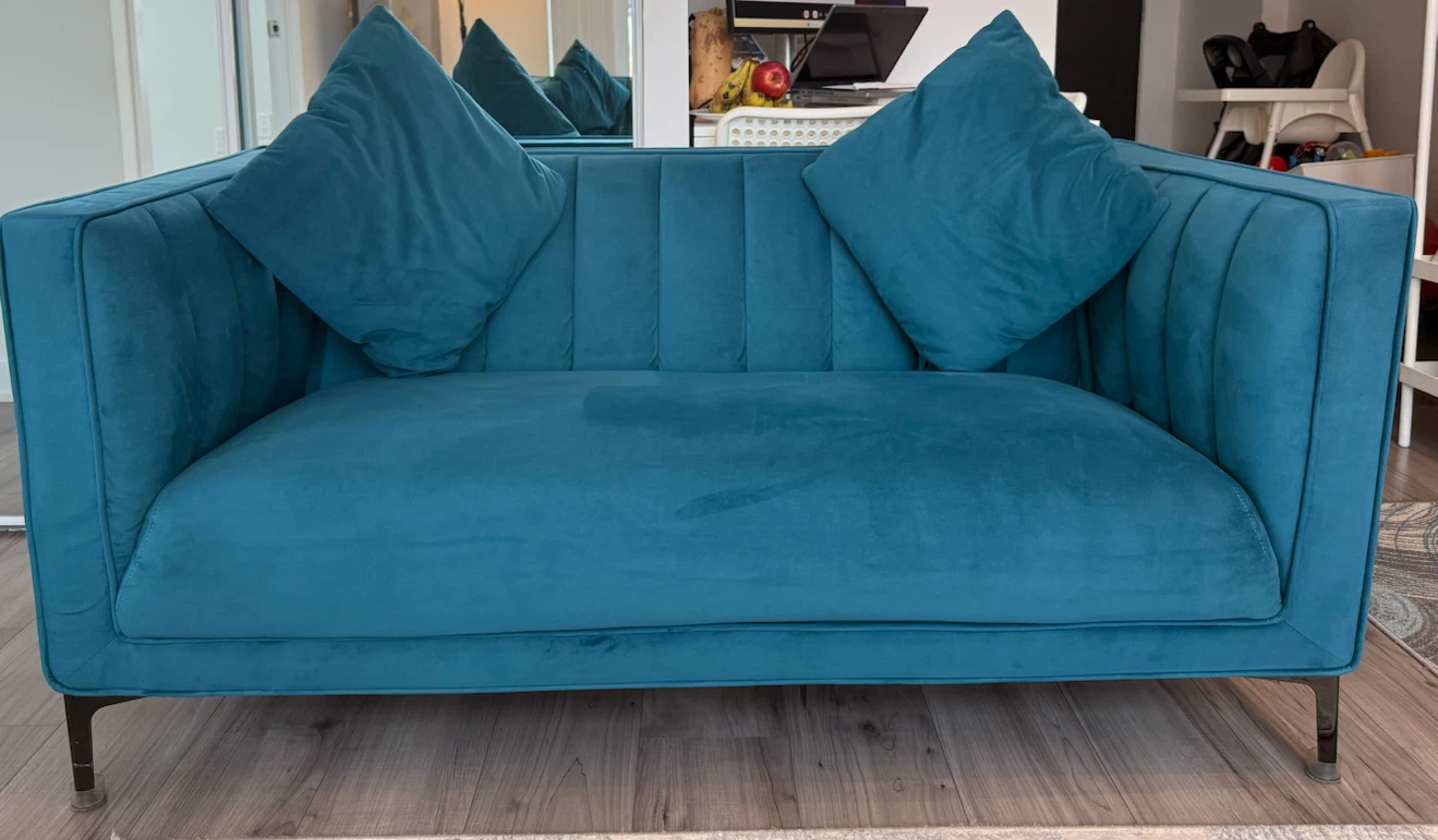 Teal Velvet Sofa with Pillows  2 seats or 3 seats - photo 4