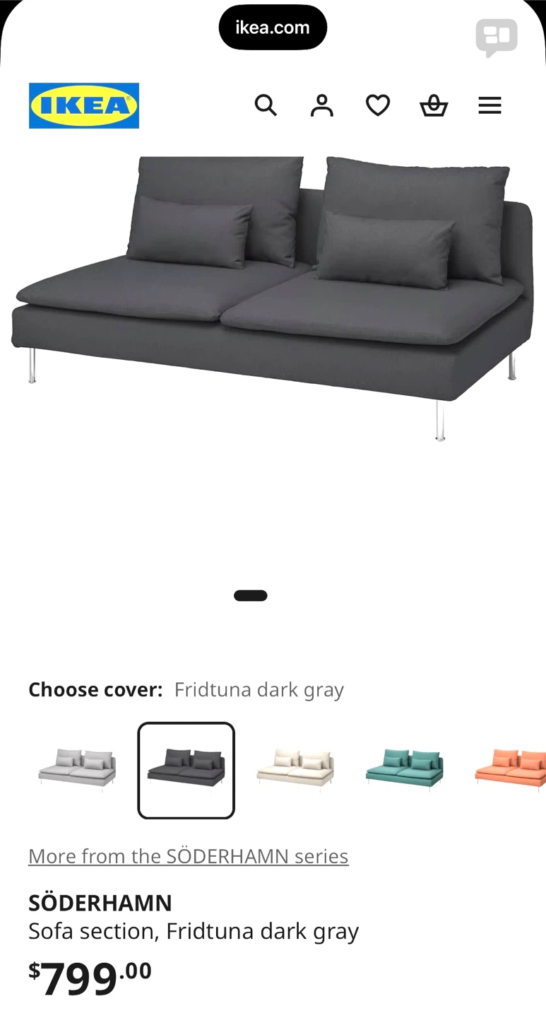 IKEA SÖDERHAMN Sofa Section, Dark Grey - photo 3