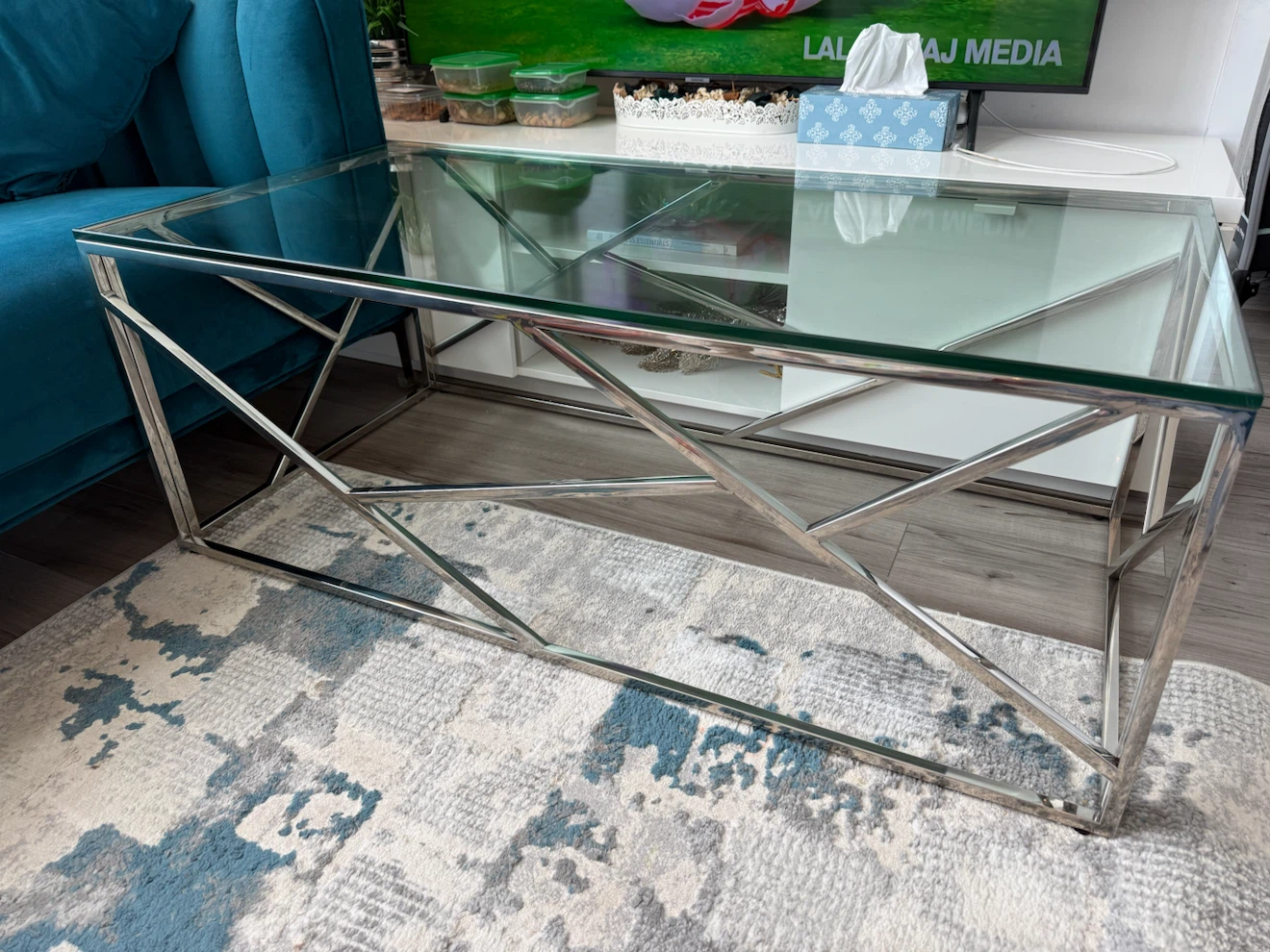 Modern Glass and Metal Coffee Table