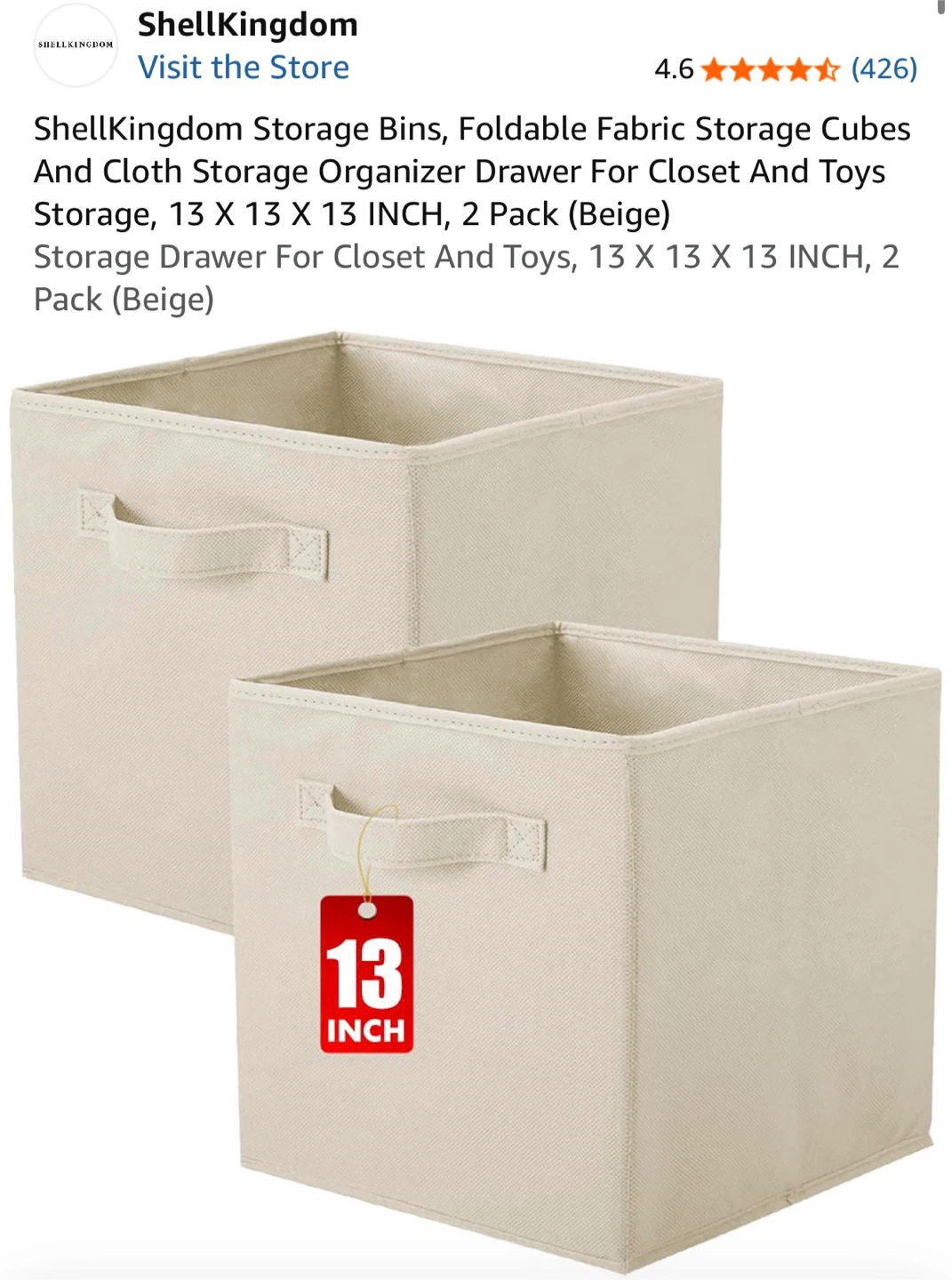 (Single) ShellKingdom Fabric Storage Cube - 13 Inch - Beige