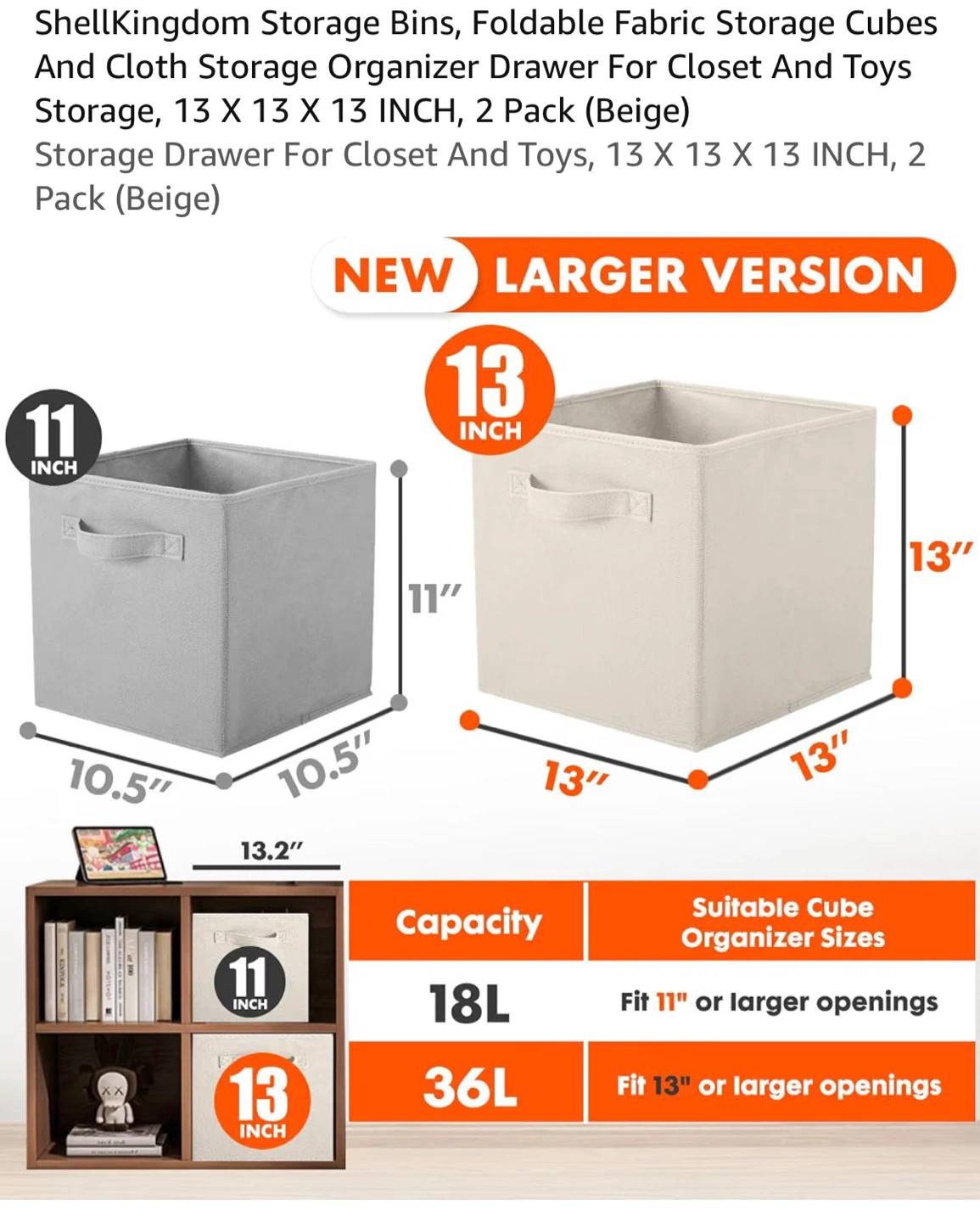 (Single) ShellKingdom Fabric Storage Cube - 13 Inch - Beige - photo 2
