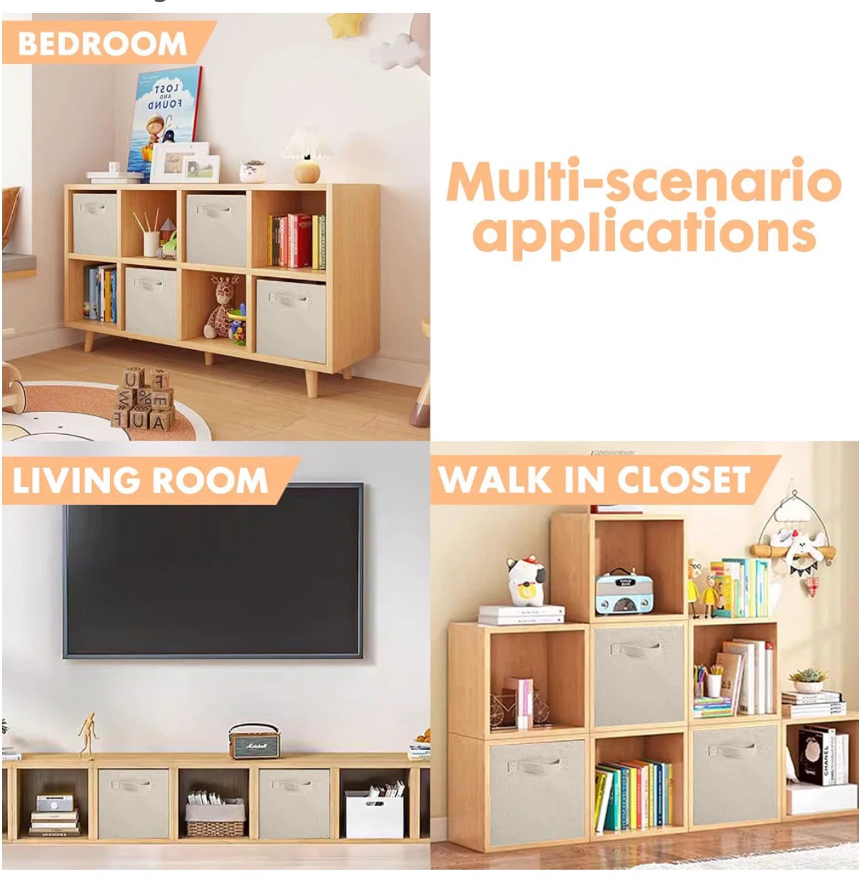 (Single) ShellKingdom Fabric Storage Cube - 13 Inch - Beige - photo 4