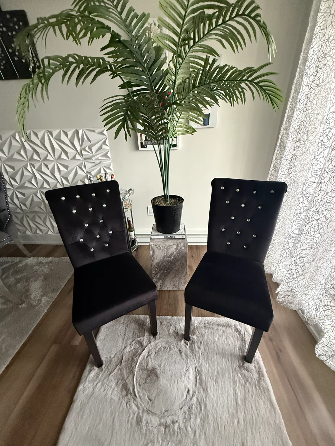 Black Velvet Dining Chair with Rhinestones