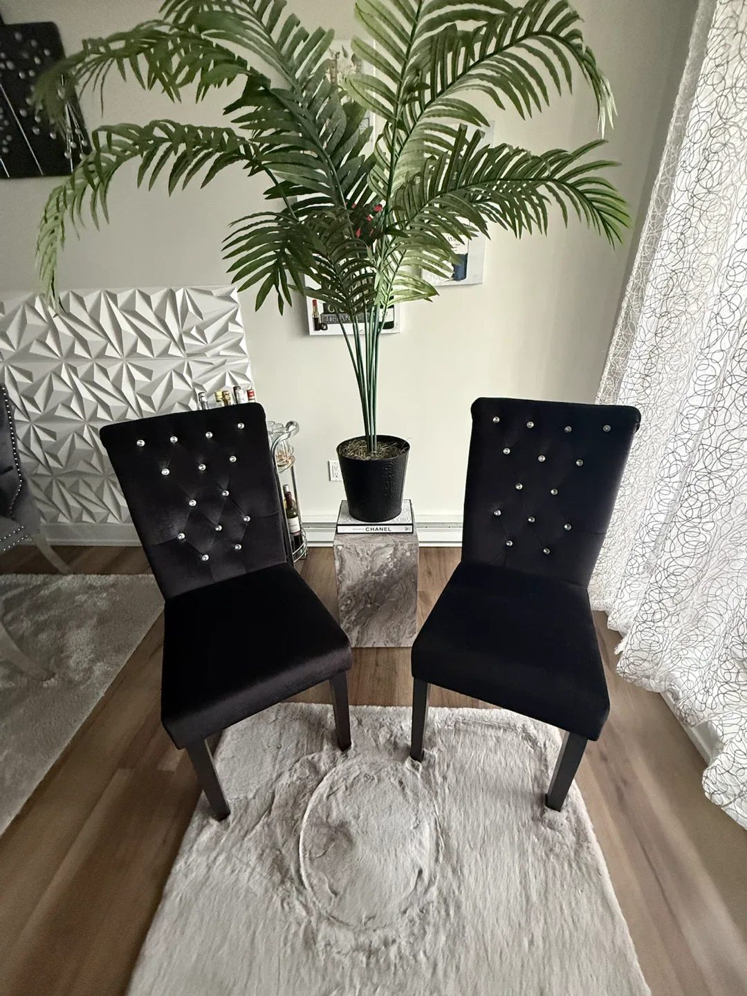 Black Velvet Dining Chair with Rhinestones