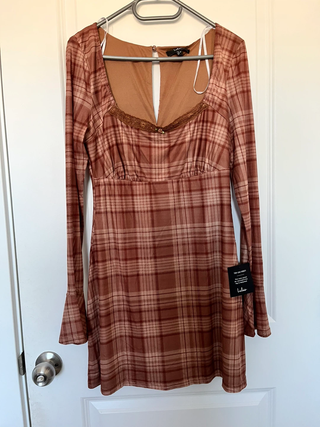 Lulus Plaid Long Sleeve Mini Dress