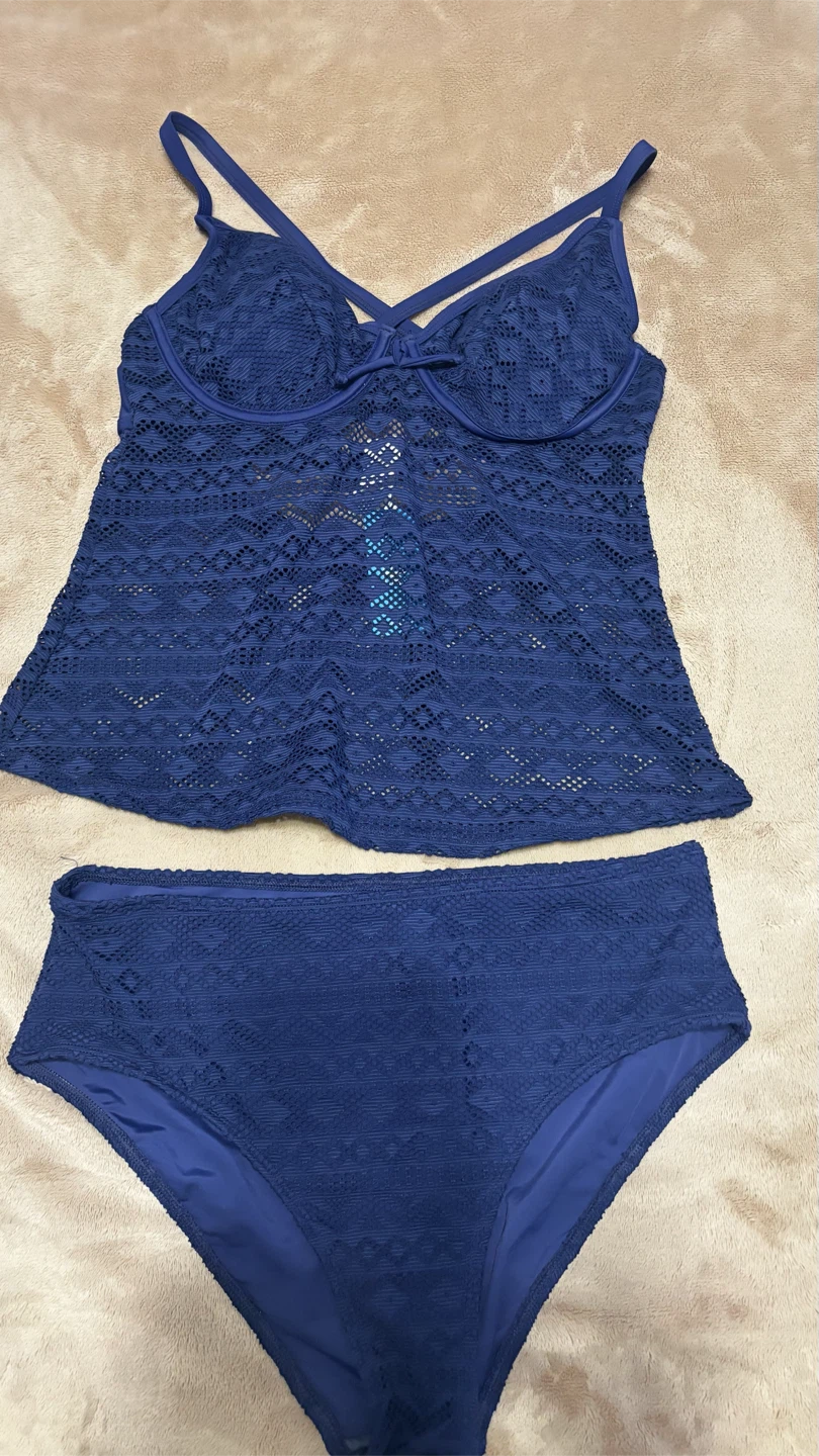 Women's Navy Lace Tankini Swimsuit Set