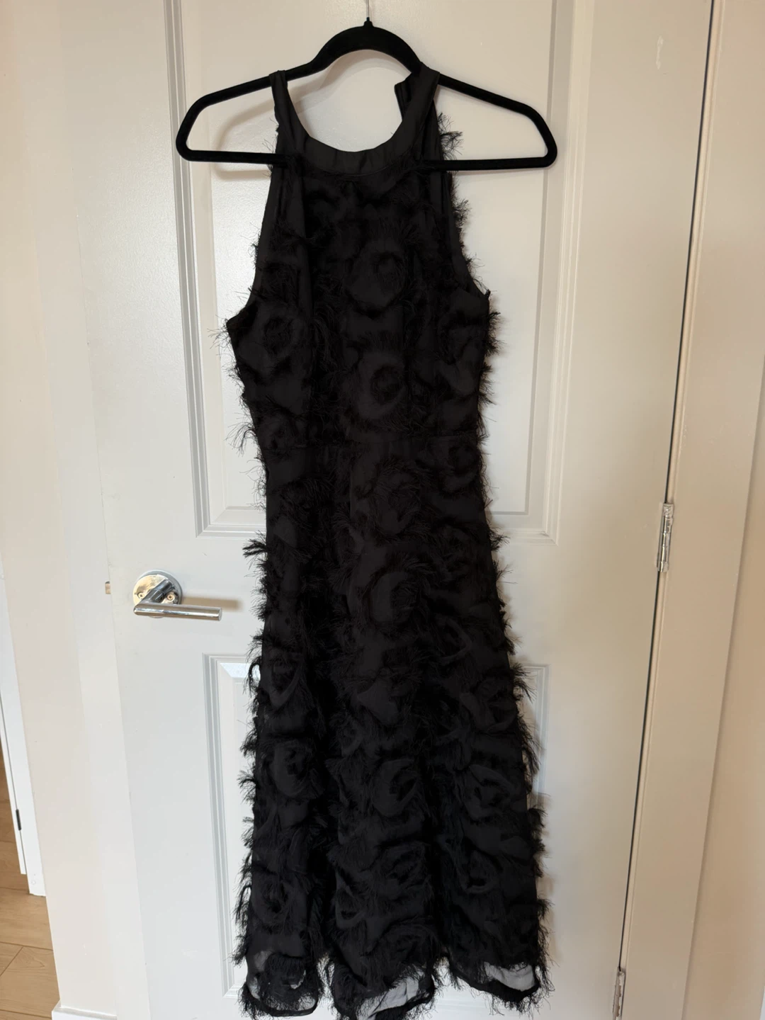 Black Halter Neck Dress with Feather Detail