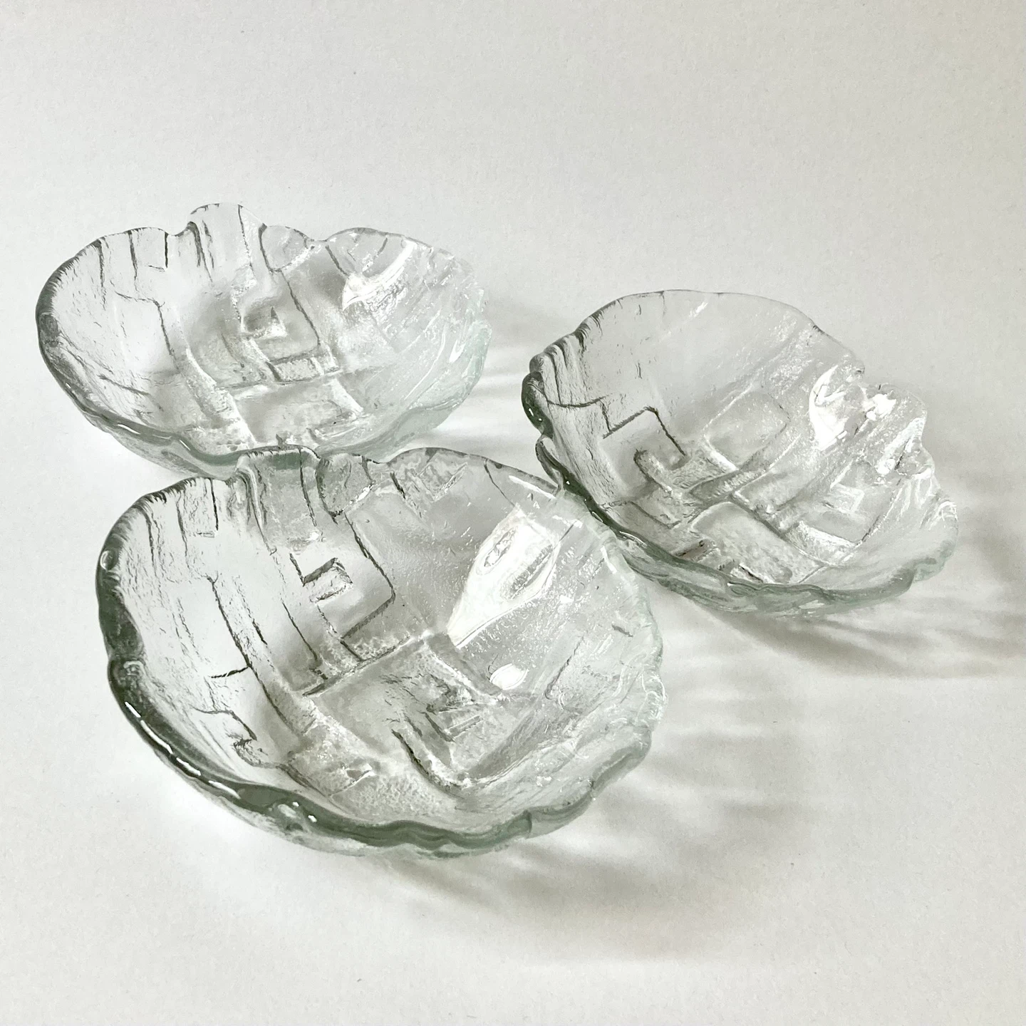 Set of 3 Vintage 1970s Brutalist Art Glass Bowls