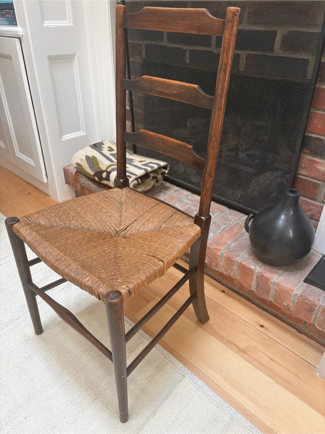 vintage Wooden Chair with Woven Seat and basket - photo 2