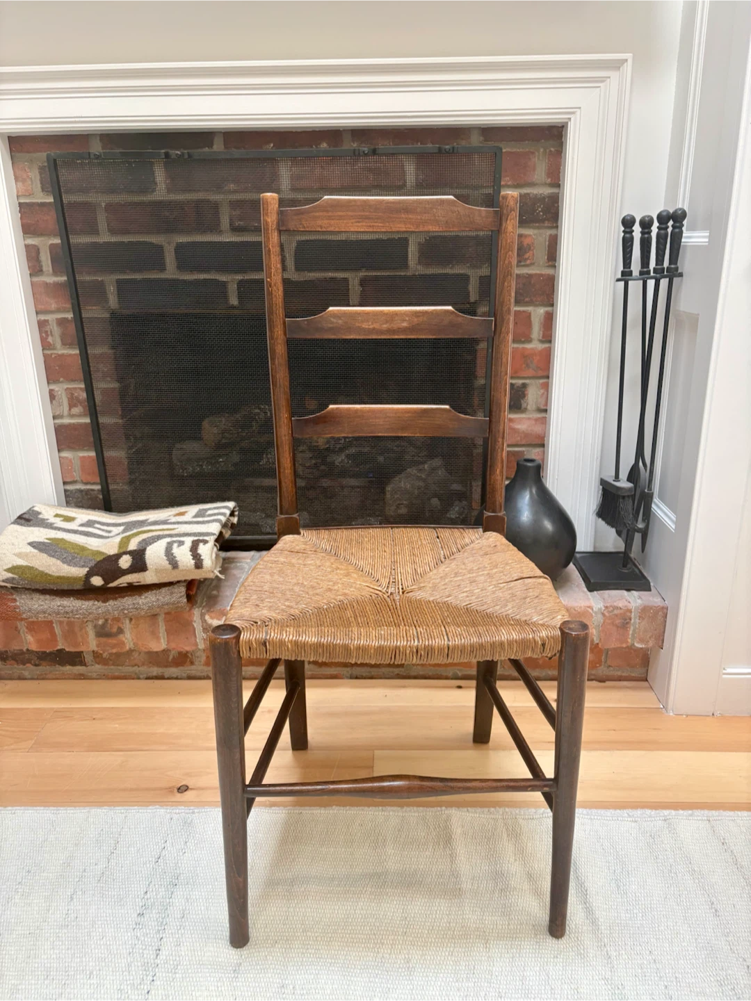 vintage Wooden Chair with Woven Seat and basket - photo 3