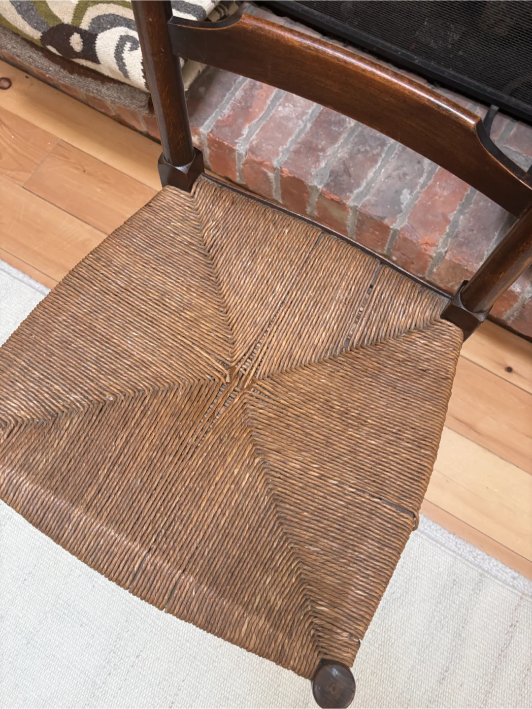 vintage Wooden Chair with Woven Seat and basket - photo 5
