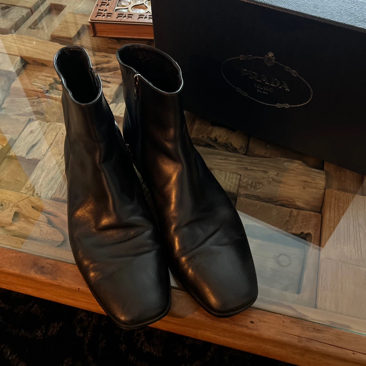 Prada Men’s Black Leather Ankle Boots - photo 2
