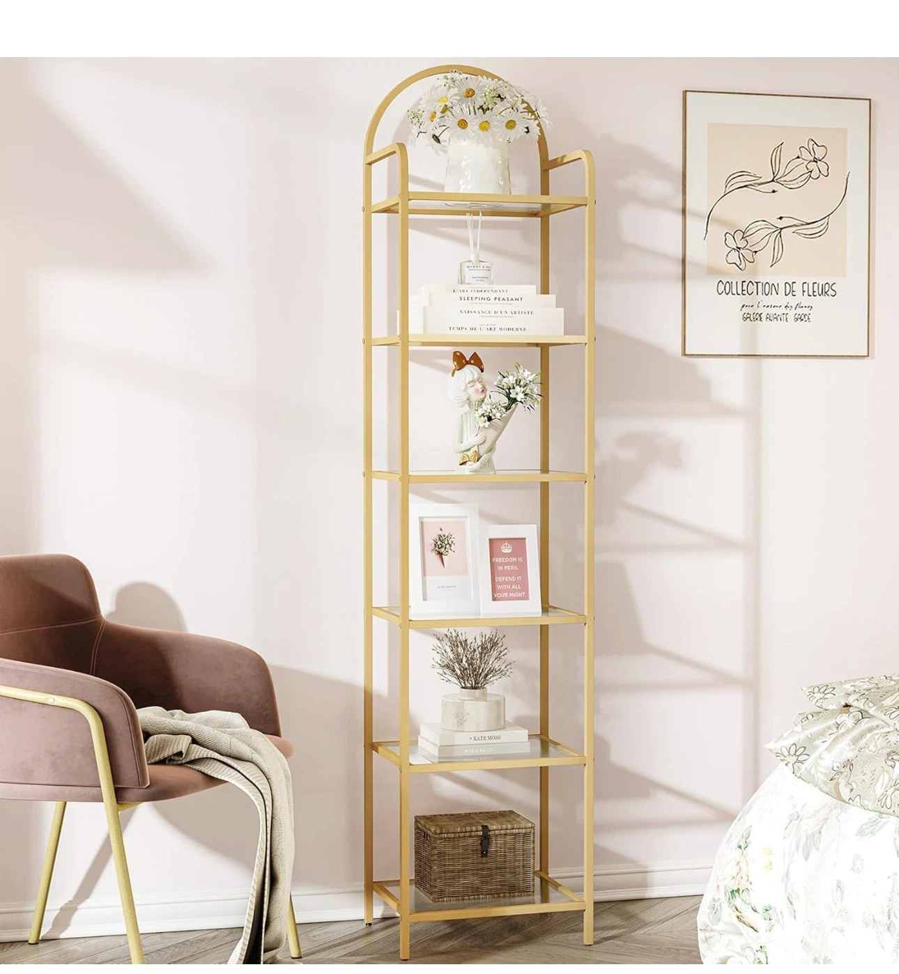 Hzuaneri 6 Tier Bookshelf, Gold Steel Frame 6TG - photo 2