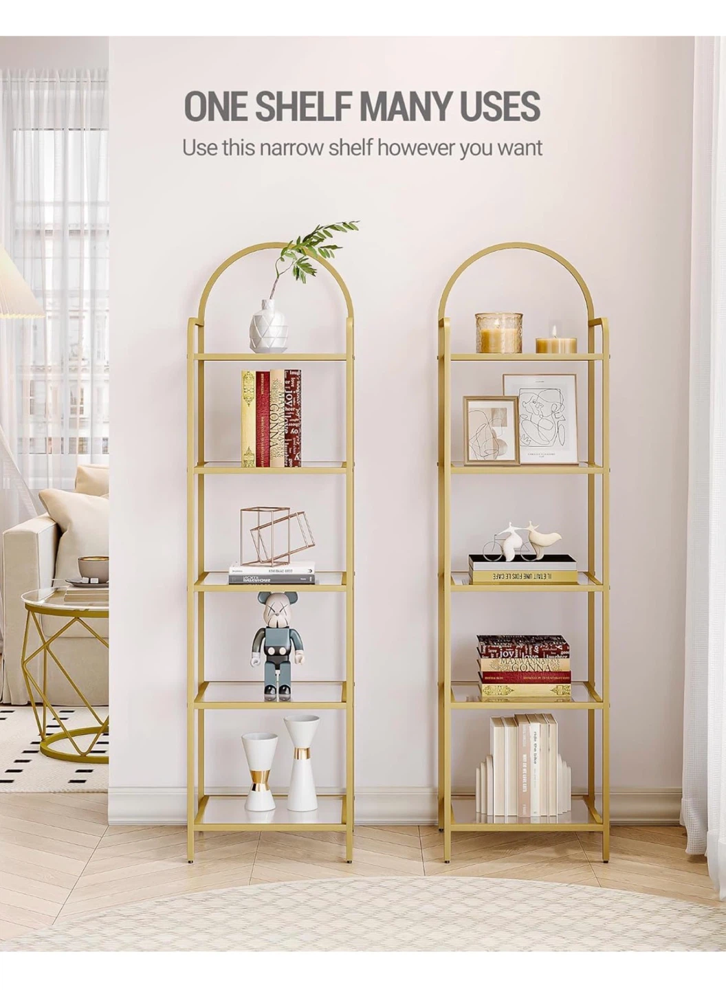 Hzuaneri 6 Tier Bookshelf, Gold Steel Frame 6TG - photo 4