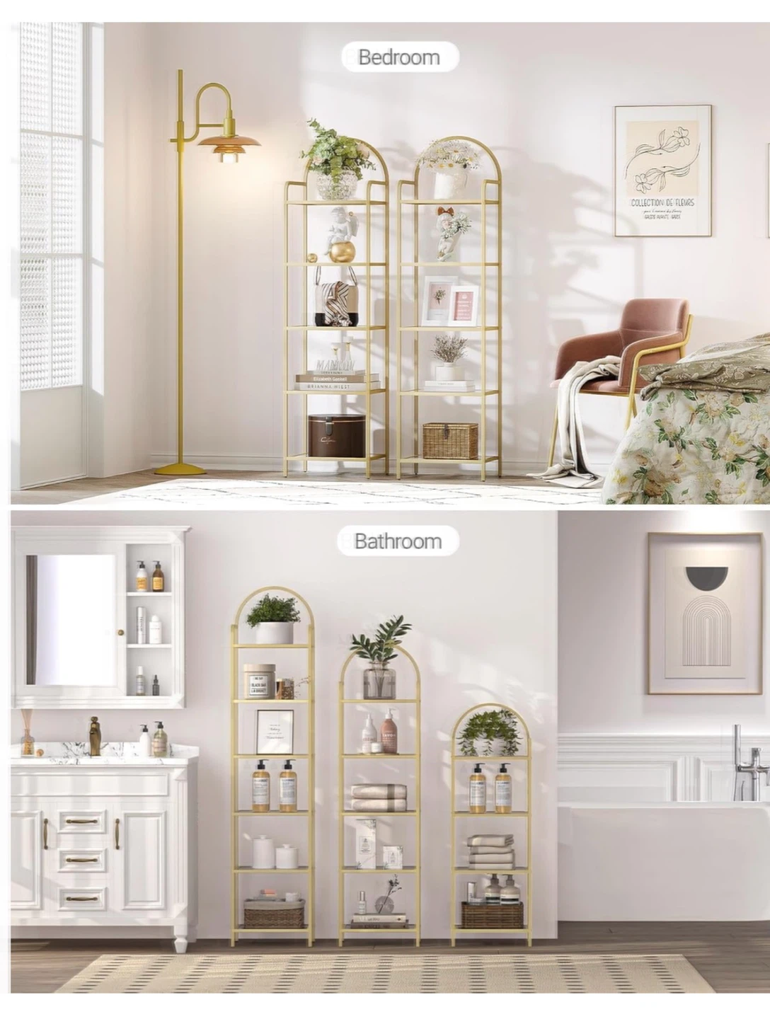 Hzuaneri 6 Tier Bookshelf, Gold Steel Frame 6TG - photo 5