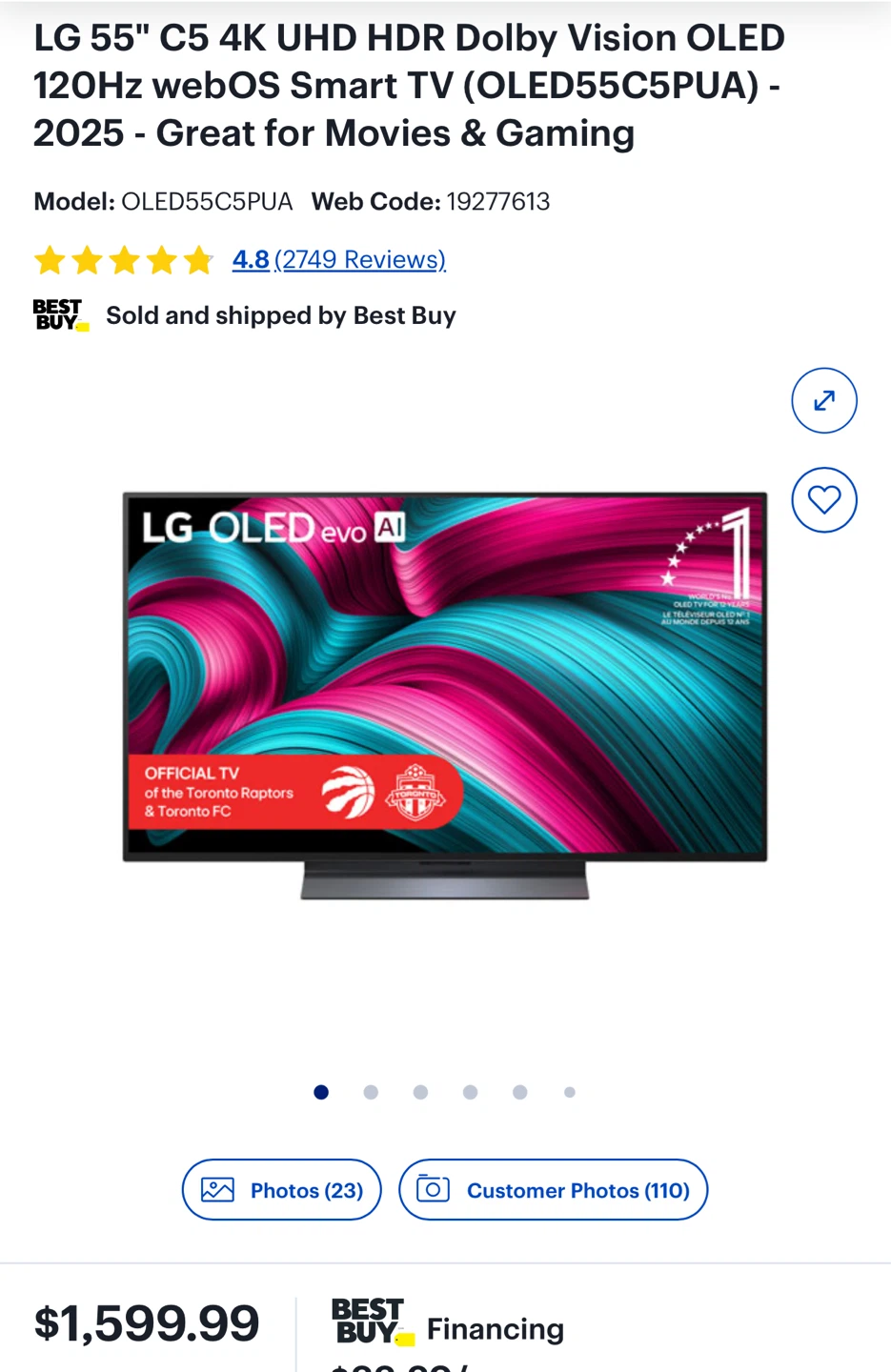LG 55" C5 OLED 4K Smart TV - Full Box