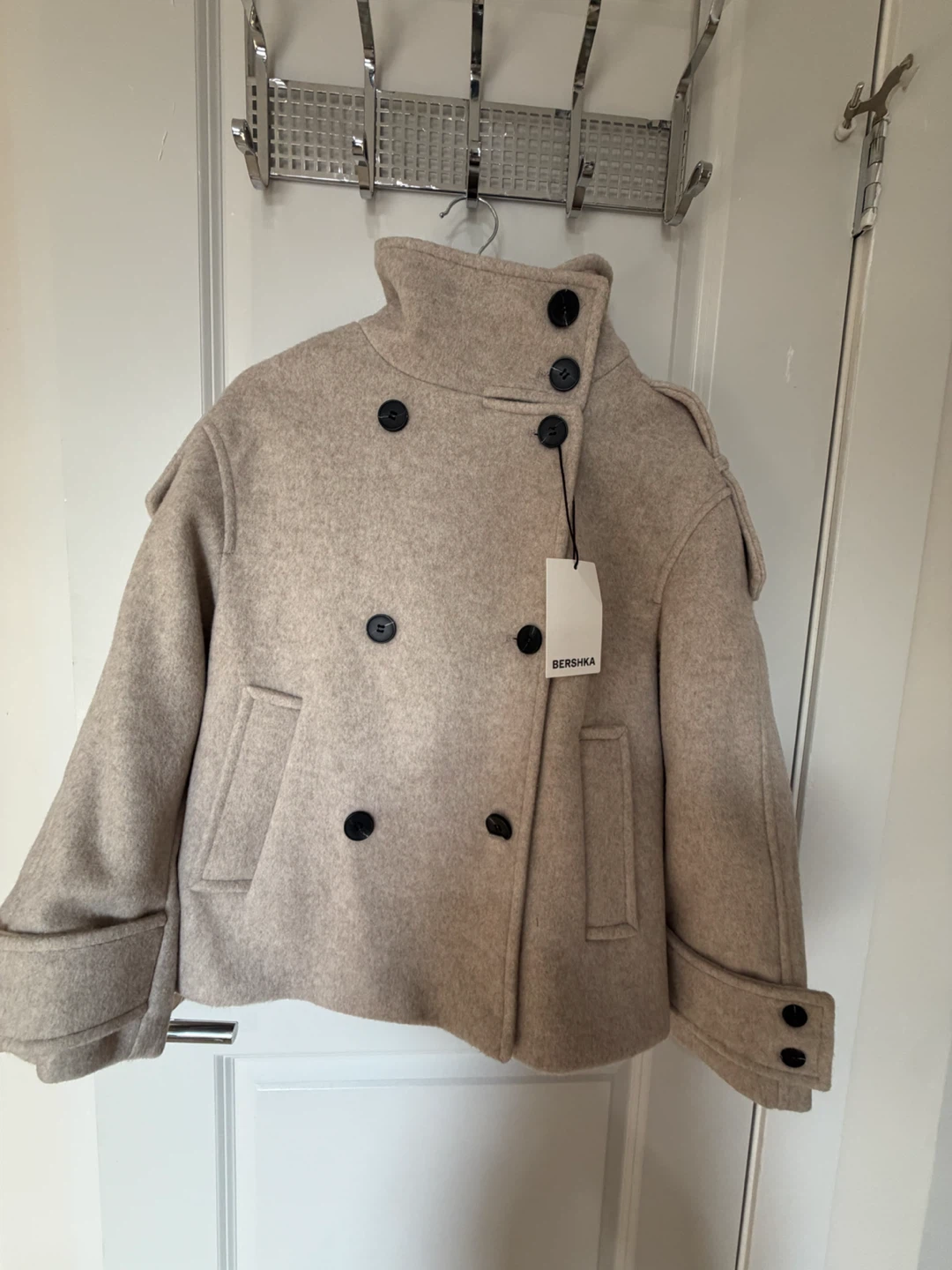 Bershka Beige Double-Breasted Jacket XS