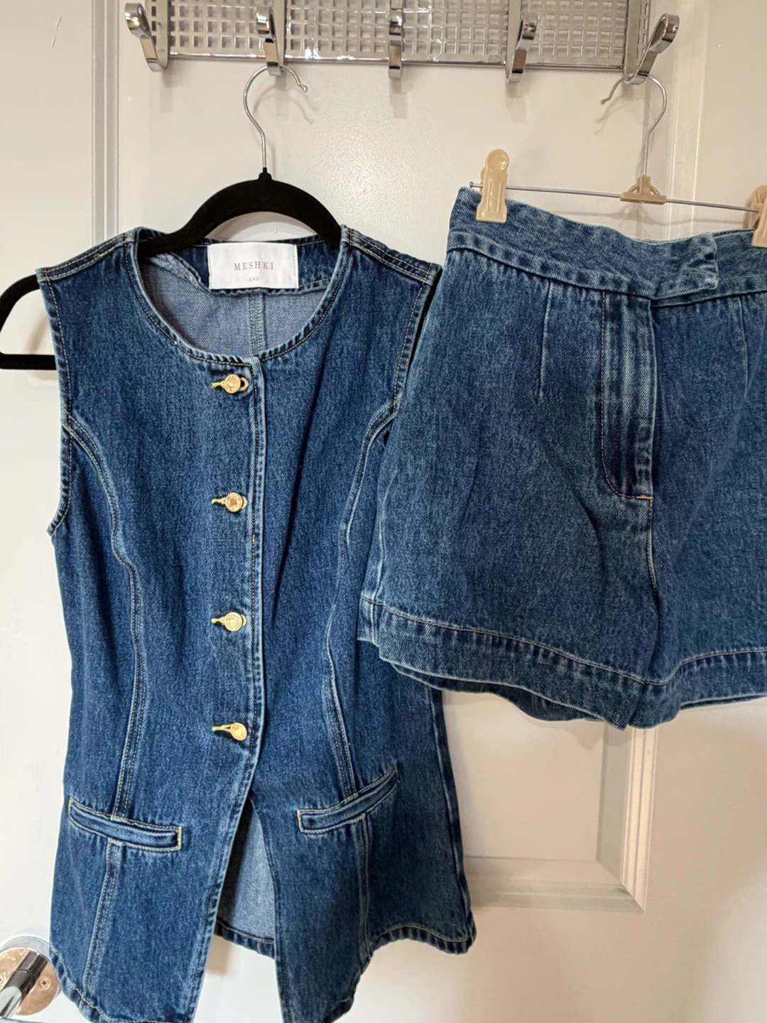 MESHKI Denim Vest and Shorts Set