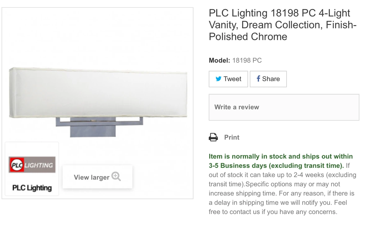 PLC Lighting 18198 PC 4-Light Vanity Fixture