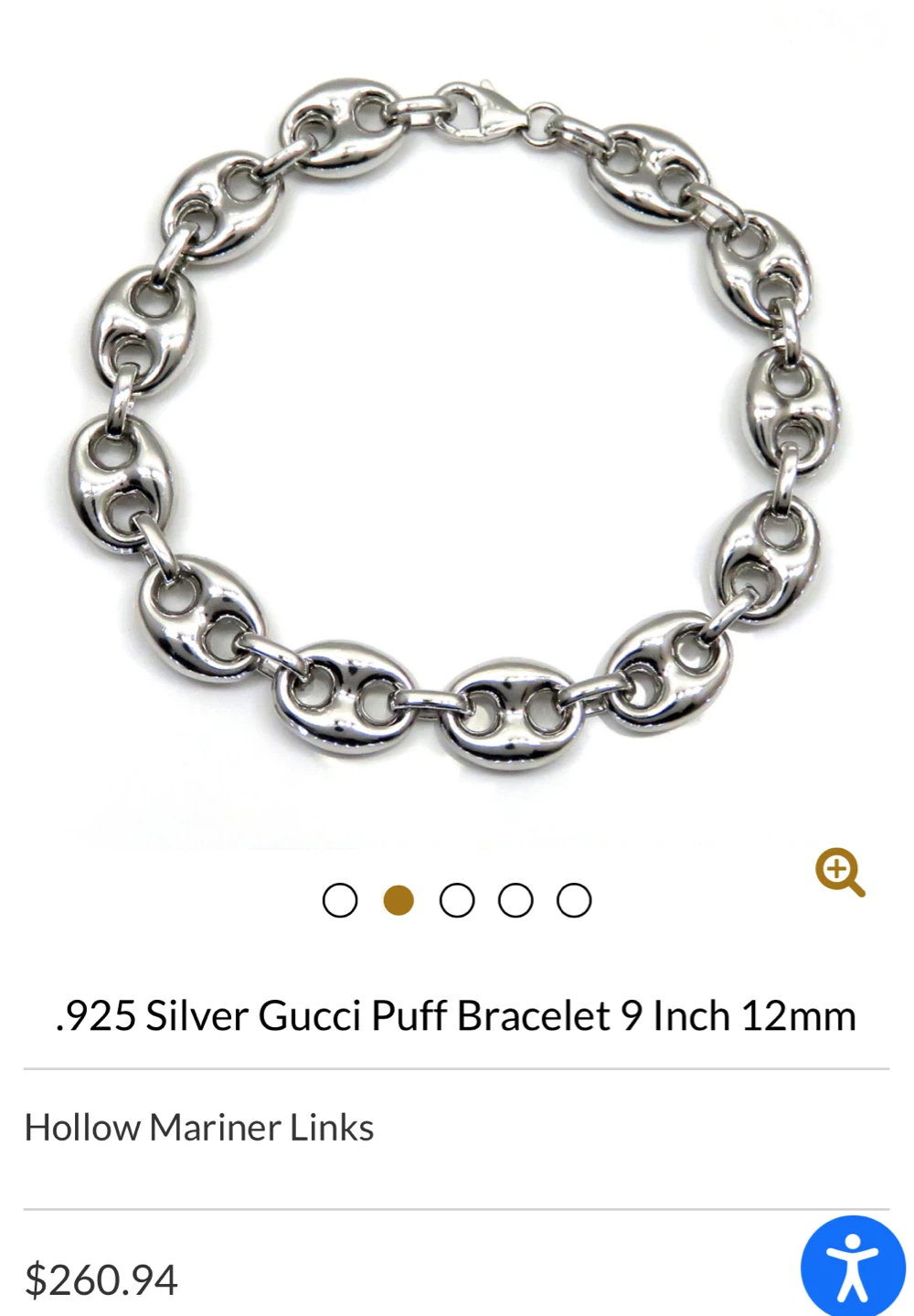 .925 Silver Gucci Puff Bracelet 9 Inch 12mm