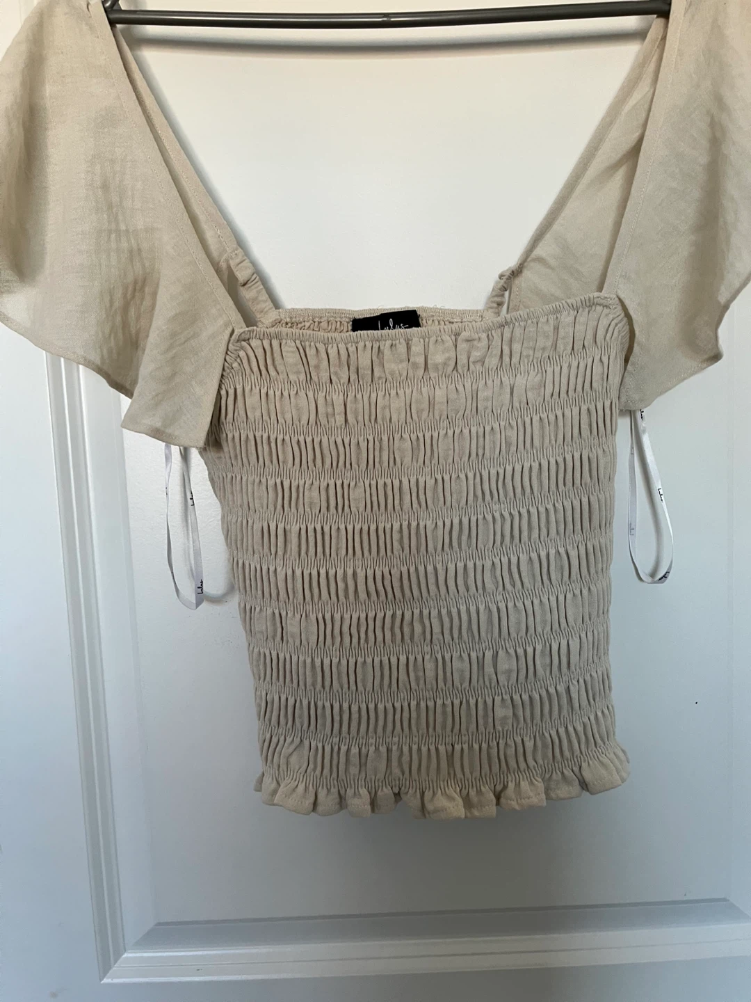 Lulus Smocked Square Neck Flutter Sleeve Top