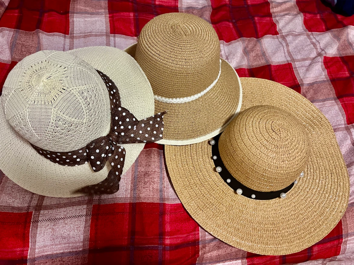 Straw Sun Hats with Bow and Pearls