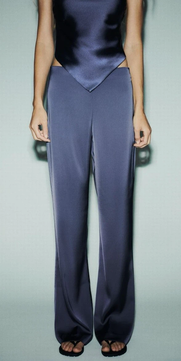 Navy Blue Wide Leg Satin Pants Zara NWT size s - photo 2