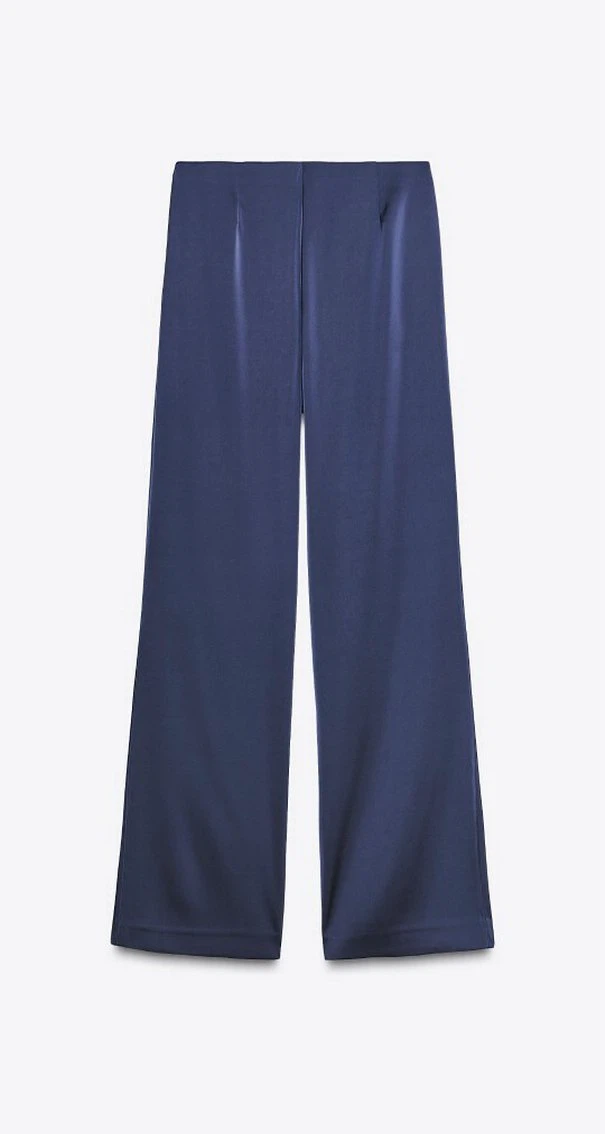 Navy Blue Wide Leg Satin Pants Zara NWT size s - photo 3