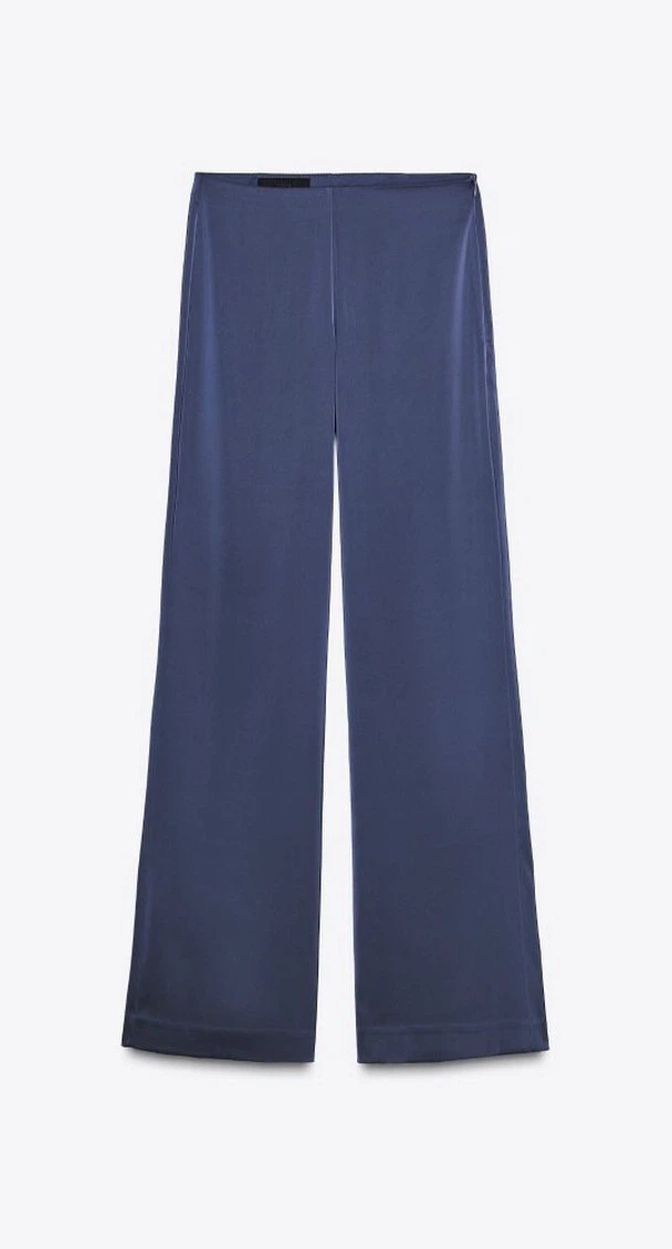 Navy Blue Wide Leg Satin Pants Zara NWT size s - photo 4