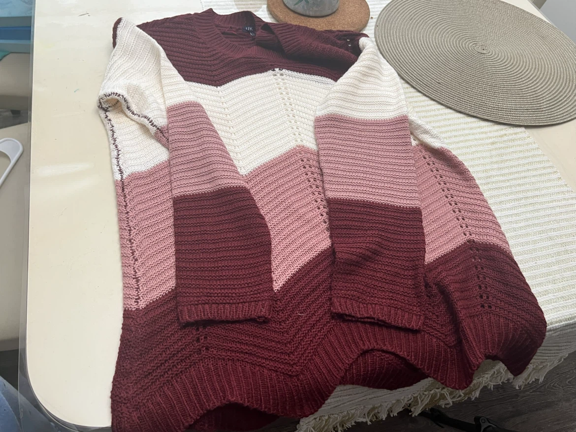 Chunky Knit Chevron Sweater - Burgundy, Pink, Cream