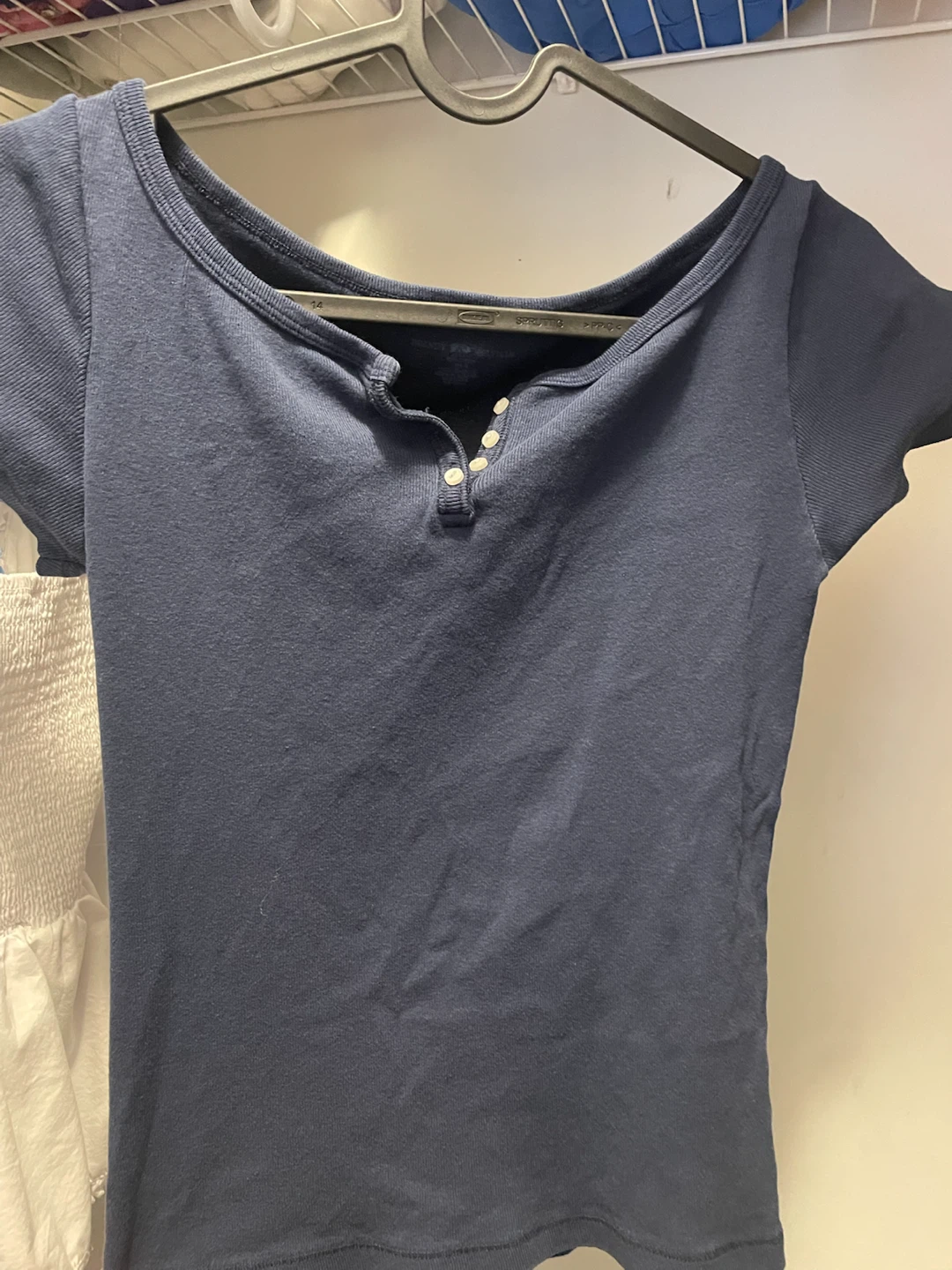 Brandy Melville Navy Blue Ribbed Henley Top