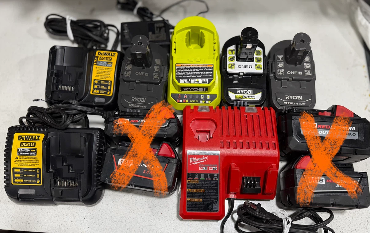 Milwaukee • Ryobi • DeWalt Batteries & Chargers