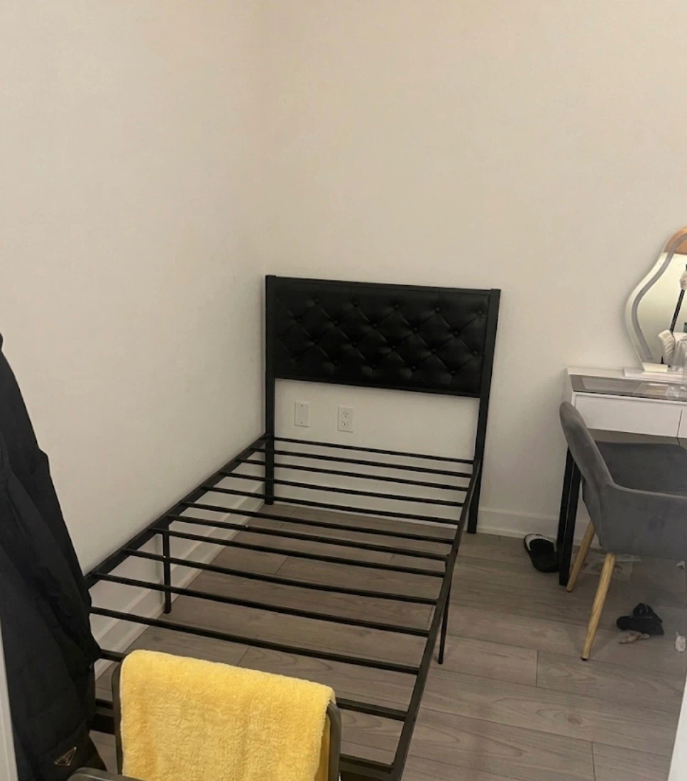 Black Metal Twin Bed Frame with Tufted Headboard