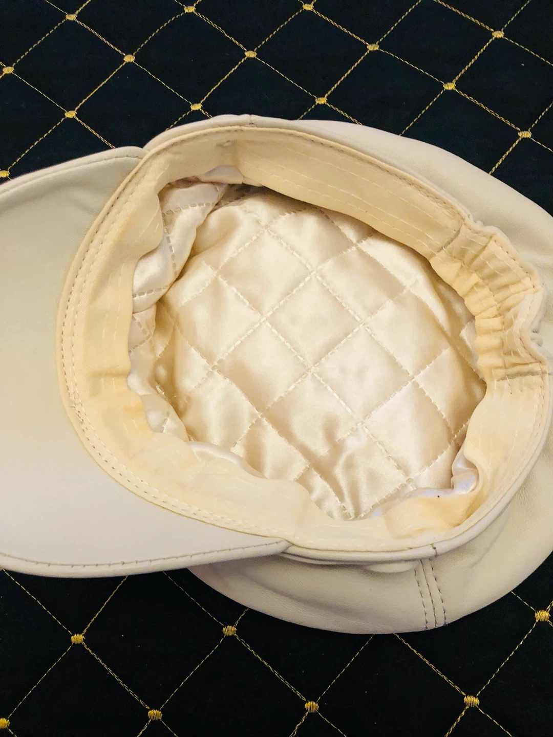 Women's  pure Leather Baker unisex Hat - Cream - photo 4