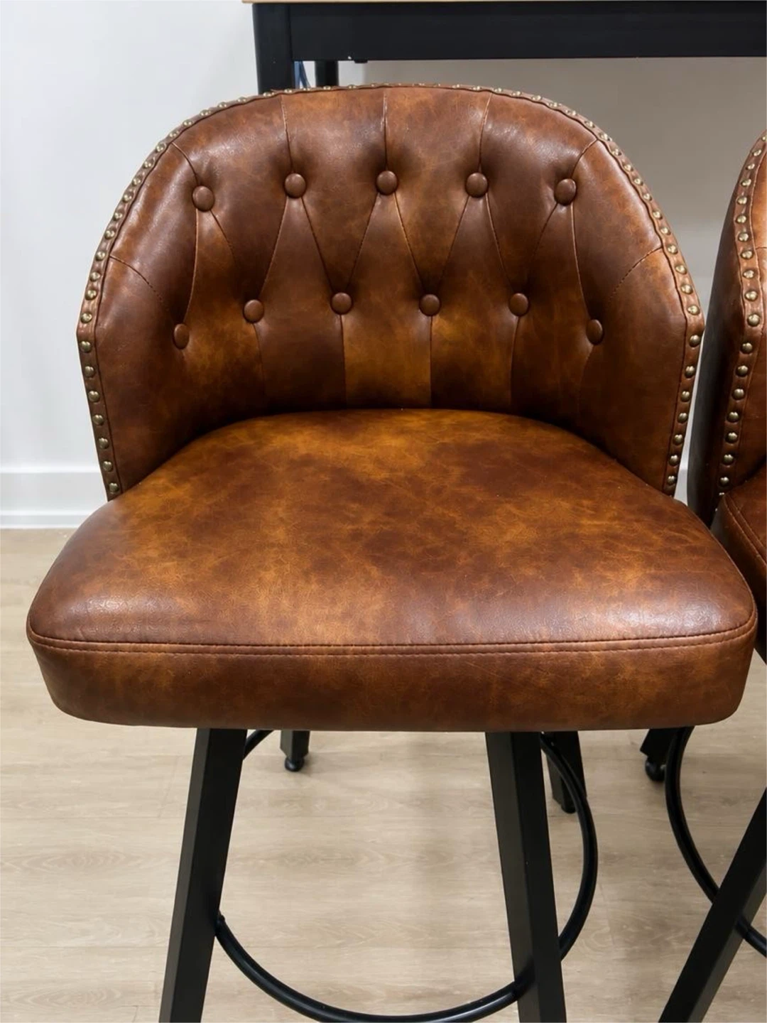 Set of 2 Brown Faux Leather Counter Height Bar Stools - 26" - photo 2