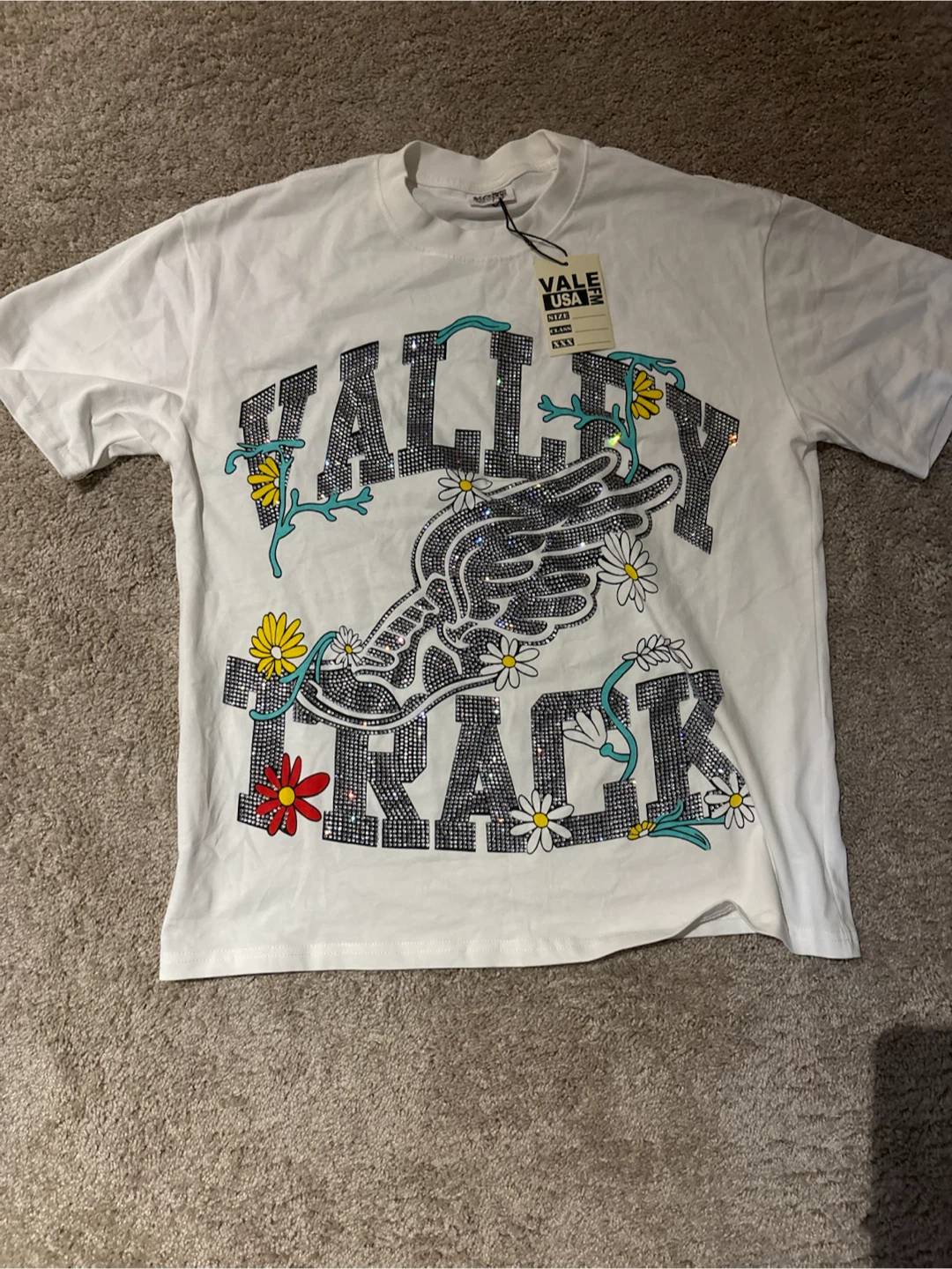 VALE USA White "Valley Track" Rhinestone T-Shirt - photo 2