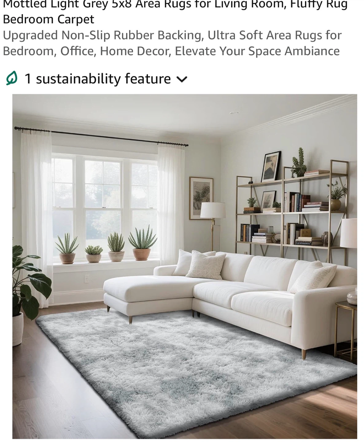 Mottled Light Grey Fluffy Area Rug - 5x8. 58