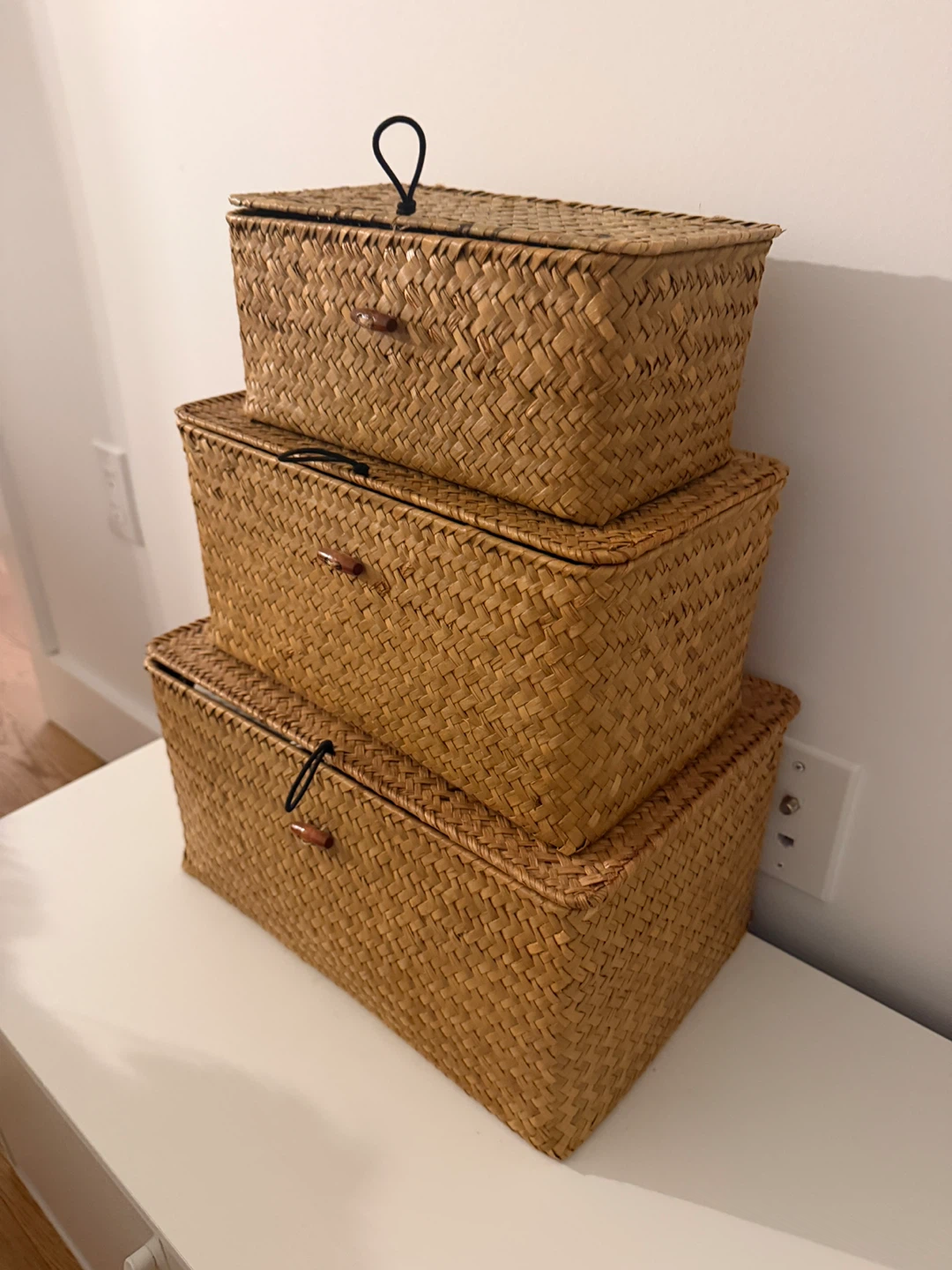 Set of 3 Woven Storage Baskets with Lids