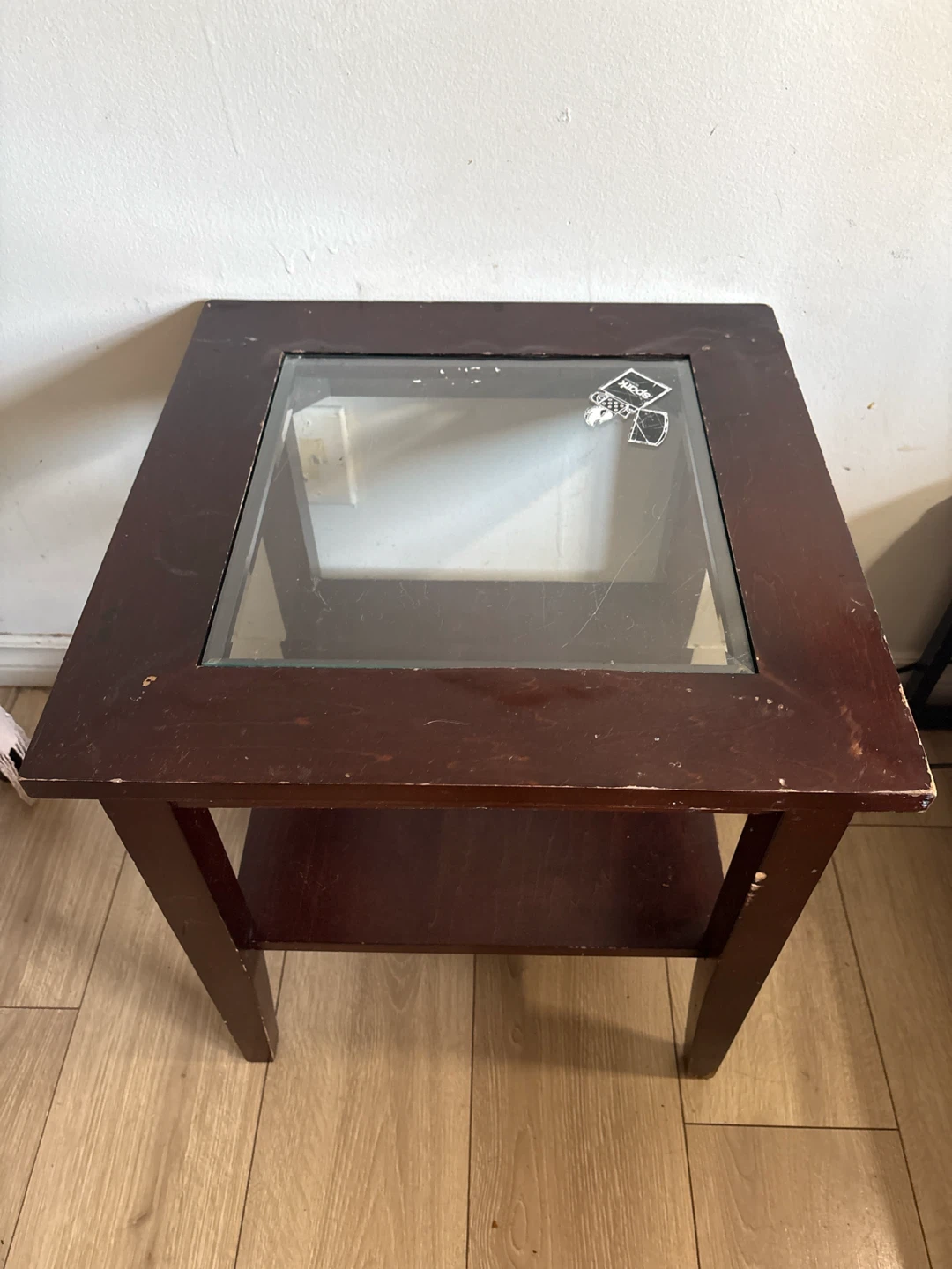 Dark Wood Side Table with Glass Top