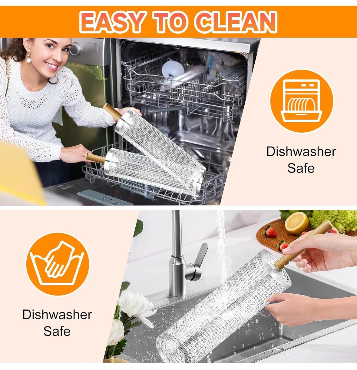 2PCS Rolling Grill Baskets with Removable Wooden Handle - photo 4