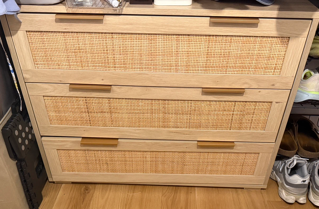 Rattan 3-Drawer Dresser / Storage Cabinet