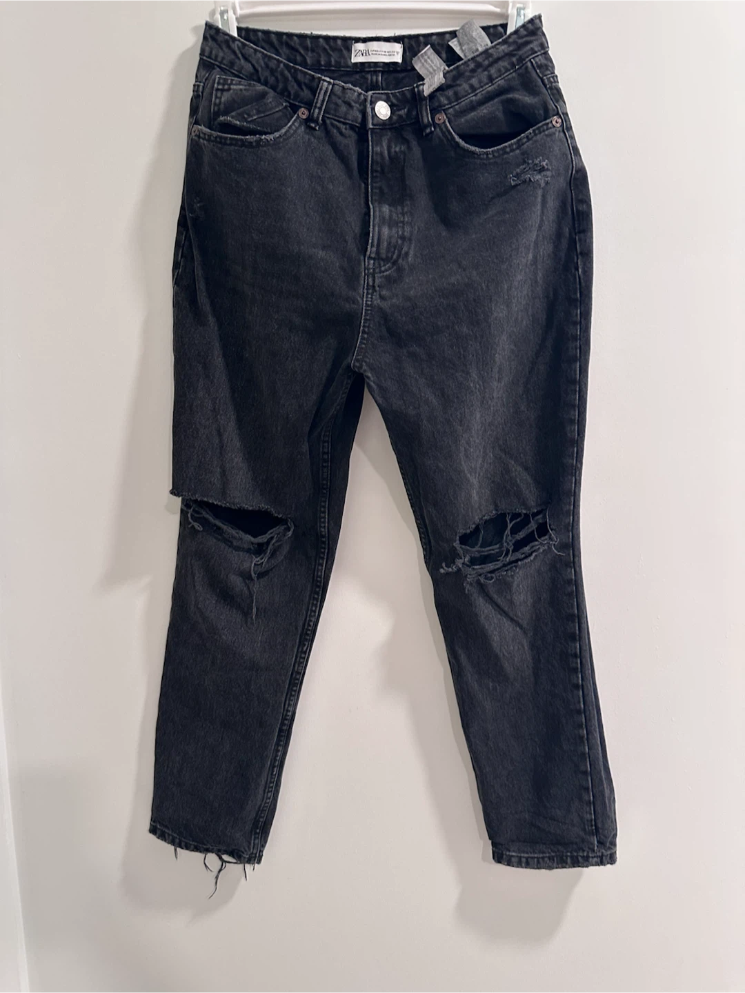 ZARA Black Distressed Mom Jeans  USA Size 10