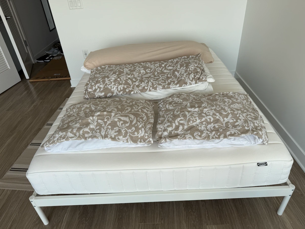 IKEA Bed Frame with Mattress and bedding - photo 2