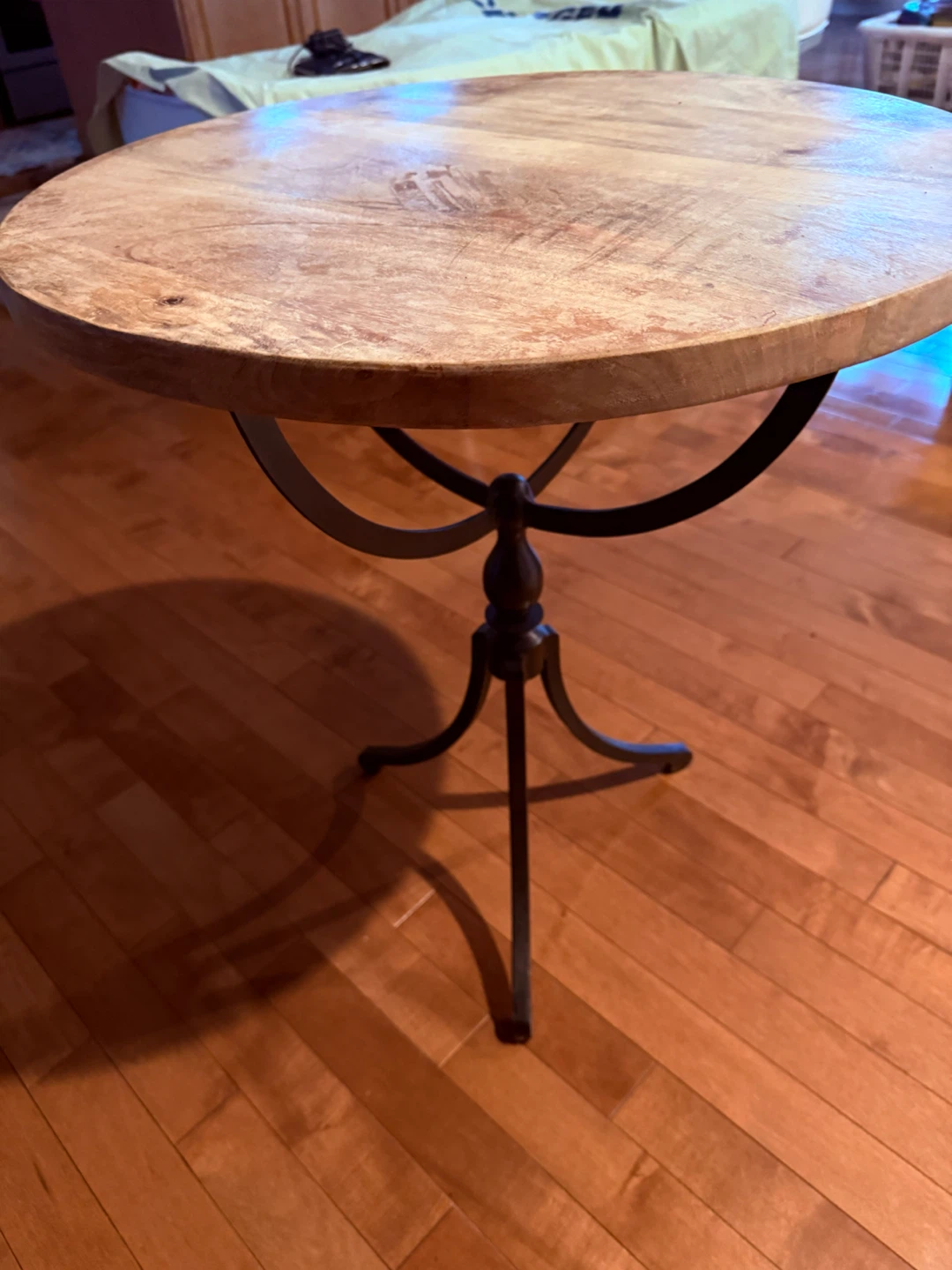 Round Wood and Metal Accent Table