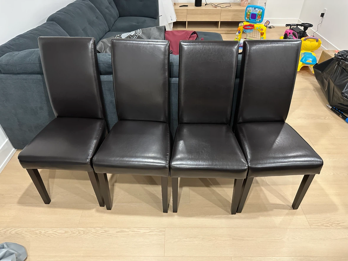 Set of 4 Black Faux Leather High Back Dining Chairs