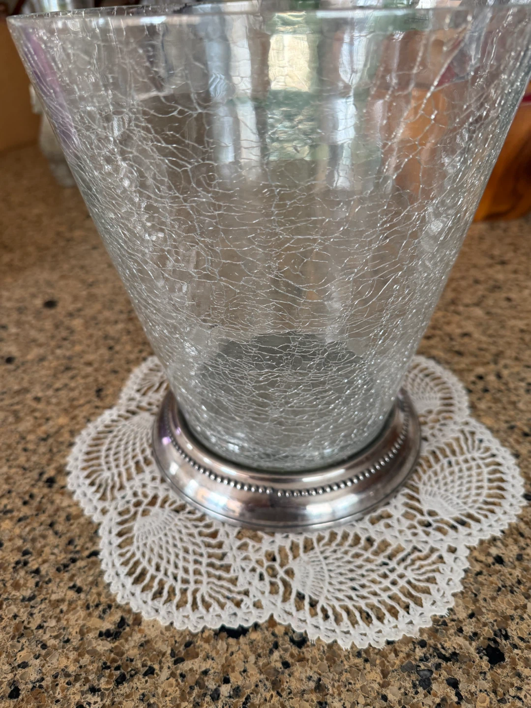 Crackle Glass Vase with Silver Base - photo 2
