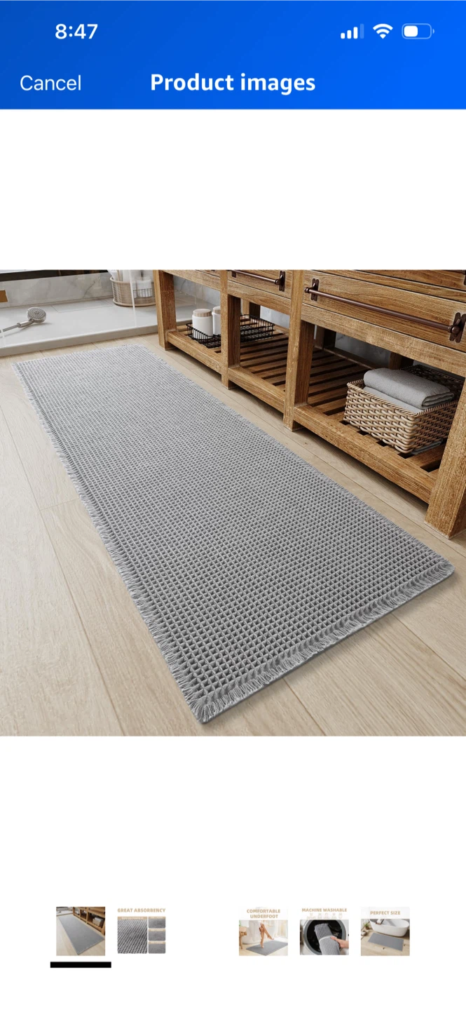 New-Light Grey Waffle Bathroom Runner Mat